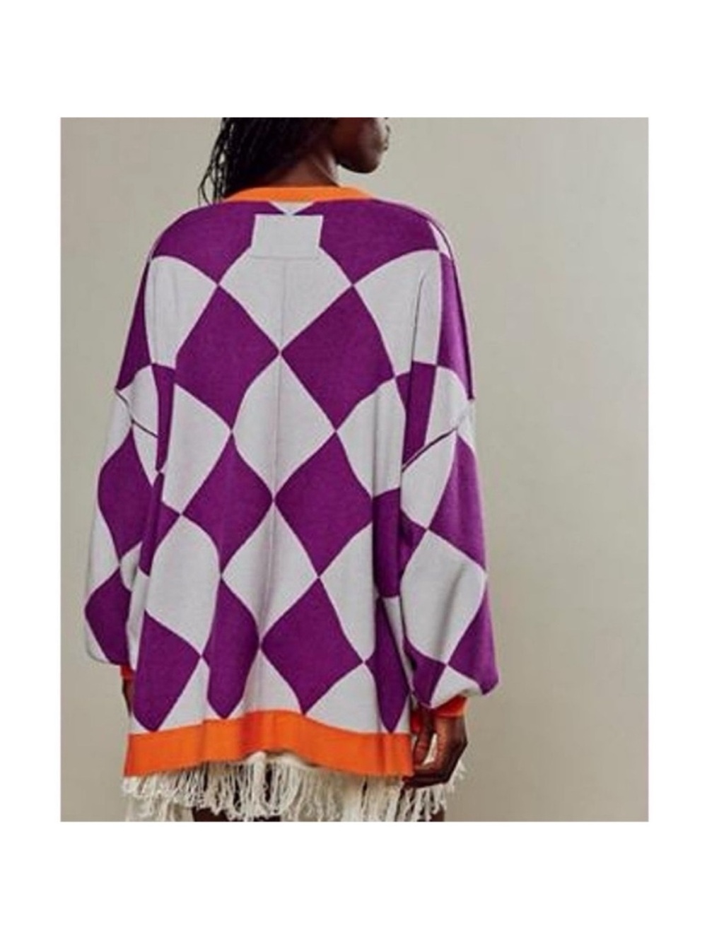 We The Free Small Sweater Manny Cardi purple combo argyle cardigan Free People - Picture 5 of 10